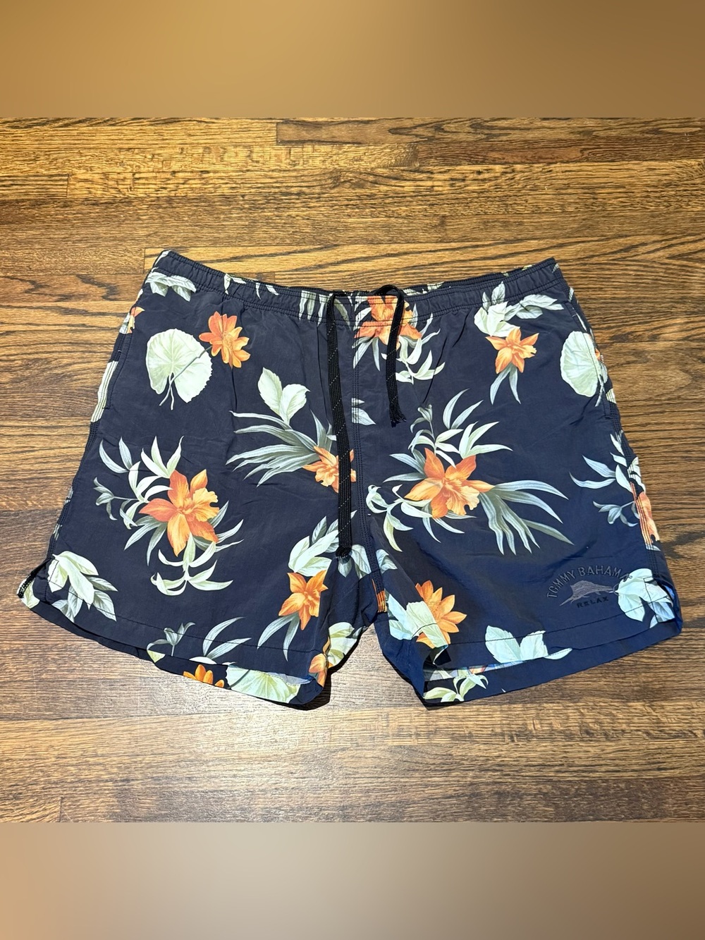 Tommy Bahama Navy Swim Shorts with Orange Floral Print